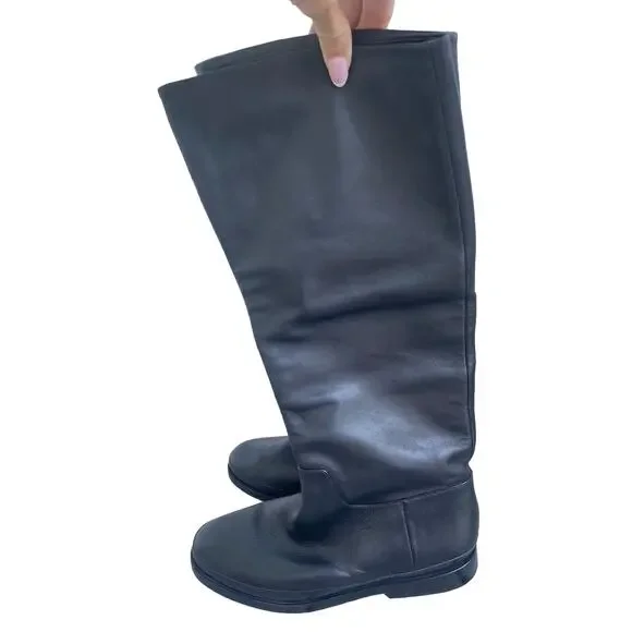 Vince Boots Carleigh Leather Riding Pull On Knee High 8.5 Black